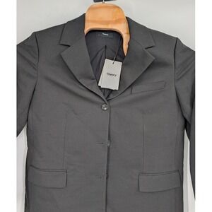 Women's Theory Black Blazer Wool Blend‎ 3 Button Tailored Stretch NWT sz 12
